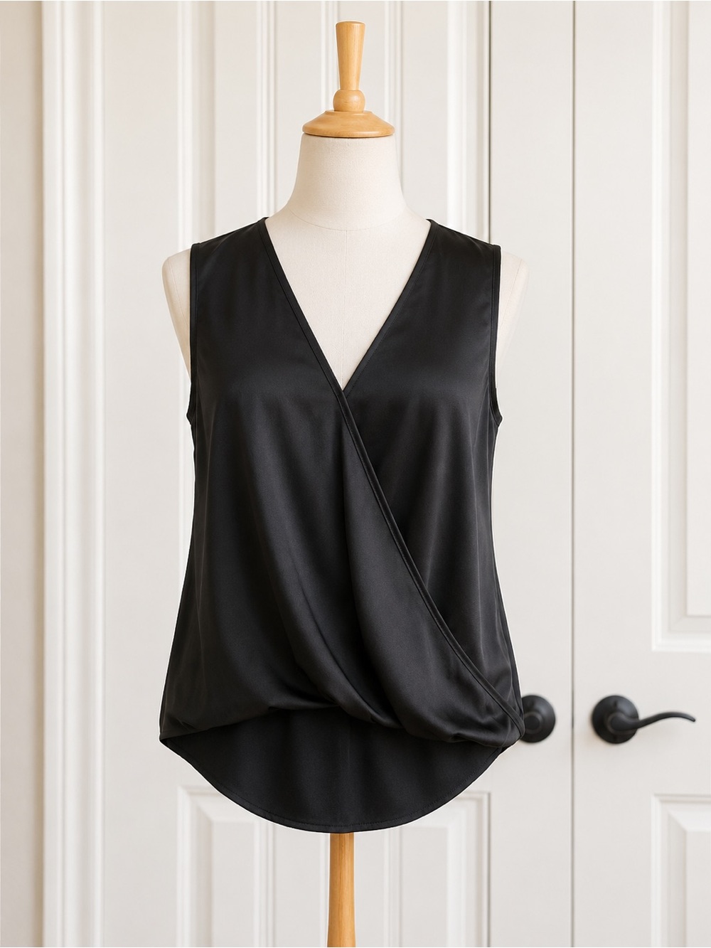 Joie Black Satin Faux-Wrap V-Neck Sleeveless Camisole